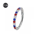 Titanium F136 clicker piercing ring with colorful crystal gems for cartilage nose ear helix. - Silver/Multi-Color Rhinestone