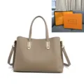 Bolso de mano de cuero genuino para mujer gran capacidad elegante bolso taupe. - Caja de regalo / Gris elefante