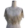 Vintage 1920s sequin beaded flapper capelet sheer mesh shawl evening party bolero outerwear - 11# Top / Apricot