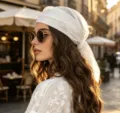 Elegante pañuelo cuadrado de gasa blanca para mujer, ligero y de color liso para uso diario. - 65x65cm / Blanco
