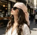 Einfarbiges Chiffon Kopftuch für Damen, elegantes Haartuch und stilvolles Halstuch für den Alltag. - 65x65cm / Pfirsich