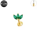 Piercing Labret Stud en Titane ASTM F136 avec Pierres Vertes Style Cluster Marquise - Style Triple Strass Vert Doré (G23LAP502-GGR1208113)