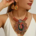 Colorful wire woven crystal statement necklace and earrings set for women fashion jewelry. - Multicolor