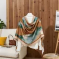 Cotton linen abstract print scarf thin summer shawl fashion tourist sun protection accessory - LM461 - Khaki