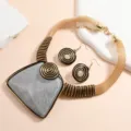 Overdreven geometrisch draad mesh ketting en oorbellen set dames mode sieraden - Grijs