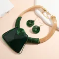 Grof groen draad geweven acryl statement ketting oorknopjes set voor vrouwen - Groen