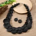 Boho black wooden bead multi layer statement necklace and earrings set for women fashion jewelry - Black