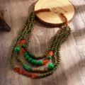 Collana lunga multistrato boho perle di legno vintage catena maglione donna moda. - Verde