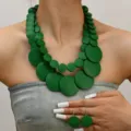Boheemse groene houten schijf kralen statement ketting oorbellen set voor dames zomerfeest - Groen