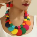 Boheemse kleurrijke houten schijf kralen multi-layer ketting en oorbellen sieraden set voor vrouwen - Kleurrijk