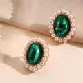 Vintage smaragdgroene strass parel oorbellen elegante Franse retro stijl sieraden detail - Oorbellen / Groen