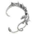 Vintage punk silver dragon ear cuff for men and women, cool gothic style jewelry accessory. - Dragon Ear Cuff Left Ear (E299) / Antique Silver