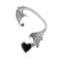 Punk retro drakenvleugel oorklem van legering zwart hart oorbel gothic unisex sieraden - Draak Oorklem Zwart Hart (E450) / Antiek Zilver