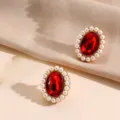 Vintage Franse stijl rode edelsteen parel oorbellen elegante retro sieraden accessoires voor dames - Oorbellen / Rood