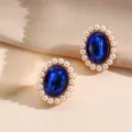 French vintage elegant faux pearl beaded oval blue crystal earrings for women chic - Earrings / Blue
