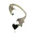 Vintage punk dragon wing ear cuff with black heart charm, cool gothic style jewelry for men and women. - Dragon Ear Cuff Black Heart (E450) / Bronze