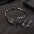 Gotische punk skelet hand ketting en oorbellen set, donkere metalen sieraden voor feest. - Zwart Set 3072