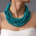 Meerlaagse houten kralen statement ketting voor vrouwen, etnische stijl feest sieraden. - Blauw