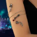 Punk Gotico Teschio Serpente Rosa Aperto Bracciale da Braccio Bicipite Gioielli Donna - SL028 Argento Antico