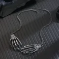 Gotische punk skelet hand choker halsketting met strass steentjes, metalen vintage sieraden. - Zwart X365