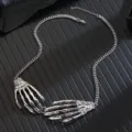 Gotische punk zilveren skelet hand choker ketting met strass stenen voor vrouwen Halloween - Zilver X365