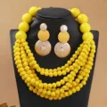 Prachtige bohemien gele houten kralen ketting en oorbellen set voor dames sieraden. - Geel