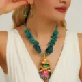 Modieuze groene steen kristal ketting oorbellen set kleurrijke druppel hanger sieraden voor vrouwen - Groen