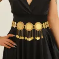 Elegant gold coin tassel waist chain, Middle Eastern Dubai style metal belt for women. - st306