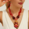 Elegante rode kristallen steen hanger ketting en oorbellen set mode sieraden voor dames. - Rood