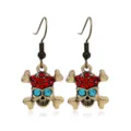 Vintage skull earrings with red and blue rhinestones, punk style alloy drop earrings. - Antique Gold E342-3