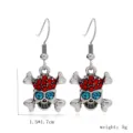 Vintage rhinestone skull earrings for women, gothic punk alloy drop earrings with red blue stone. - Antique Silver E342-3