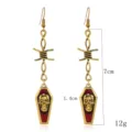 Vintage gothic skull coffin long earrings punk style metal tassel drop earrings for women - Antique Gold E109