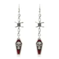 Gothic punk style skull and coffin drop earrings with barbed wire design, vintage alloy. - Antique Silver E109