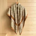 Elegant silk-like square scarf with vintage carriage and city print, stylish shawl. - 130FJ51-2