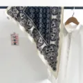 Vintage black and white paisley silk triangular scarf stylish summer neckerchief accessory. - Black