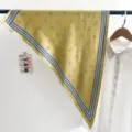 Korean design retro art blue stripe triangular silk scarf stylish neckerchief accessory. - Yellow