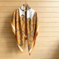 Luxury style silk scarf with elegant rope and tassel print, perfect for summer sun protection. - 130FJ50-Yellow