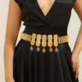 Midden-Oosten gouden metalen tailleketting hol gesneden strass kwastje jurk accessoire - Stijl ST307