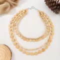 Boheemse meerlagige handgemaakte houten kralen ketting detailweergave, dames sieraden. - Khaki