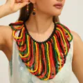 Afrikaanse stijl handgemaakte houten kraal meerlaagse statement ketting en oorbellen set. - Veelkleurig