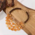 Bohemian meerlaagse acrylen ronde schijf en houten kraal statement ketting voor vrouwen - Champagne