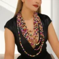 Boheemse multi-layer houten kraal lange ketting mode trui ketting voor vrouwen accessoires - Veelkleurig