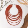 Bohemian multi-layer wooden bead long necklace sweater chain for women fashion jewelry - Red