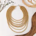 Boheemse meerlaagse houten kralen lange ketting voor dames, stijlvolle gouden truiketting. - Goud