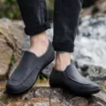 Mens waterproof short rain shoes casual slip-on rubber footwear dark gray outdoor work boots - Size 39 / Dark Gray