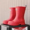 Red mid-calf rain boots for women, waterproof slip-on solid color rubber water shoes. - 36 / Red
