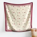 Korean style elegant floral print square silk scarf for women, thin lightweight luxury shawl. - 90FJ330-Red