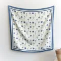 Korean style elegant blue rose print imitation silk square scarf for women fashionable shawl. - 90FJ330-Lake Blue