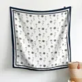 Silk feel square scarf with black and white rose print, chic women accessory for daily wear. - 90FJ330-Black and White