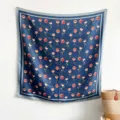 Elegant blue rose print silk scarf for women, stylish large square shawl for daily wear. - 90FJ330 - Blue